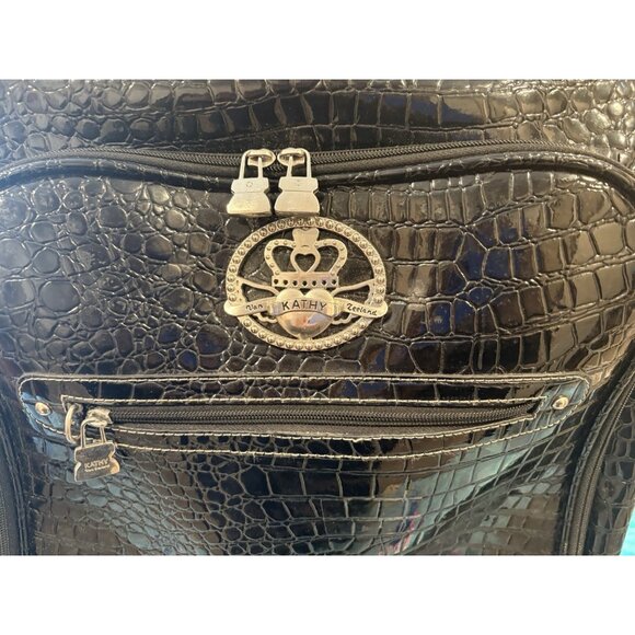 Kathy Van Zeeland Luggage Wheeled Travel Croco Black PVC 25" Added Cosmetics Bag - Picture 3 of 16